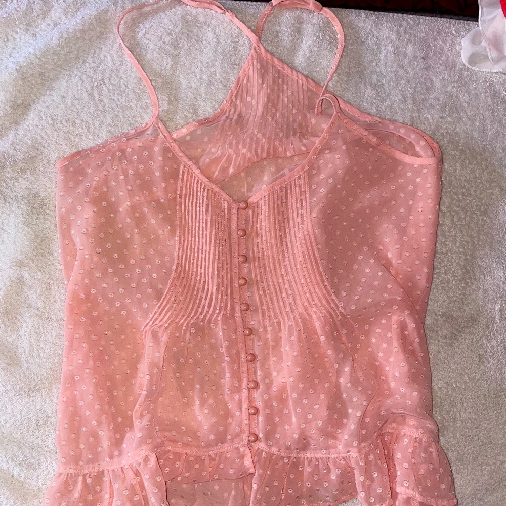 Sheer tank strappy top with buttons